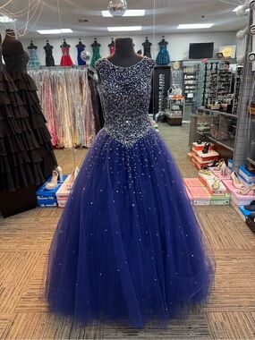 MORI LEE SIZE 8 89081 NAVY BALLGOWN PROM PAGEANT FORMAL DRESS